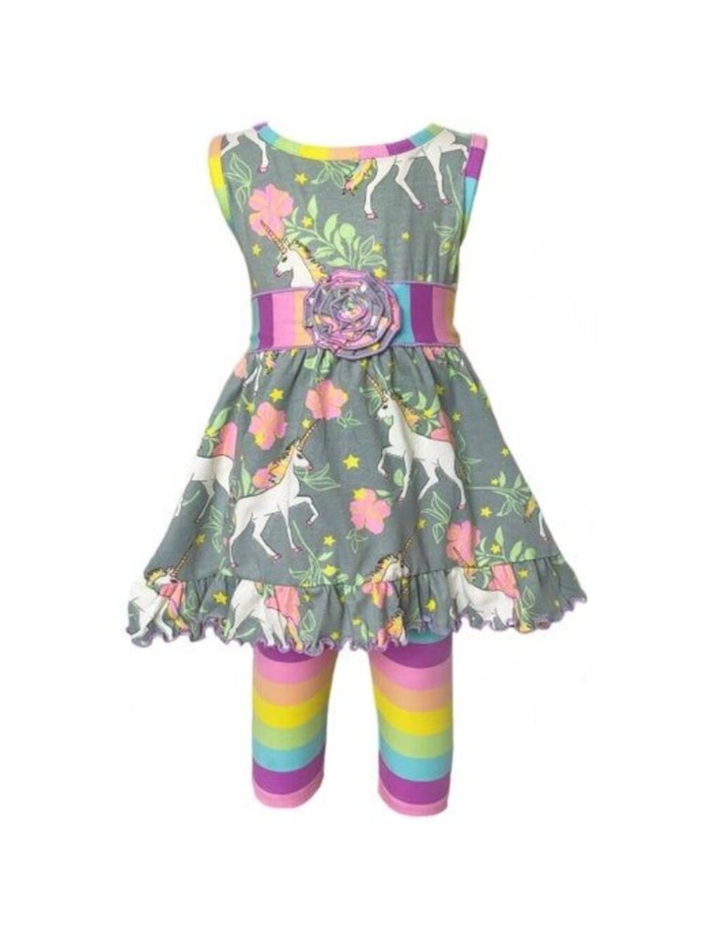 AnnLoren Girls Unicorn Dress & Pastel Leggings Set Size 7/8 - Picture 1 of 6